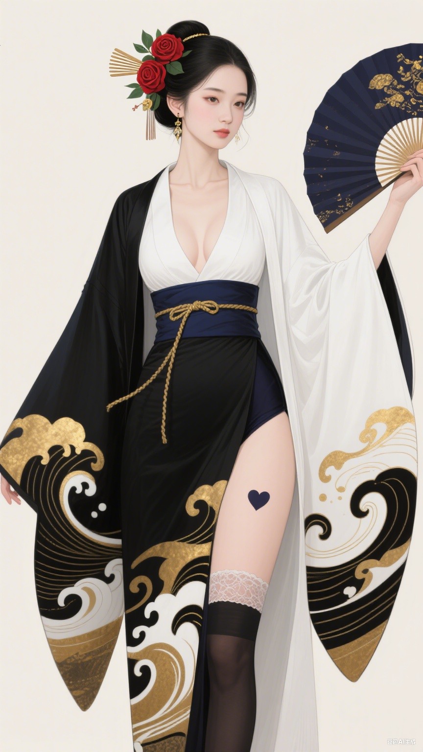 黑白日式長袍