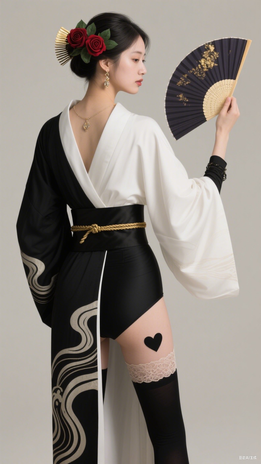 Black and white Japanese-style robe