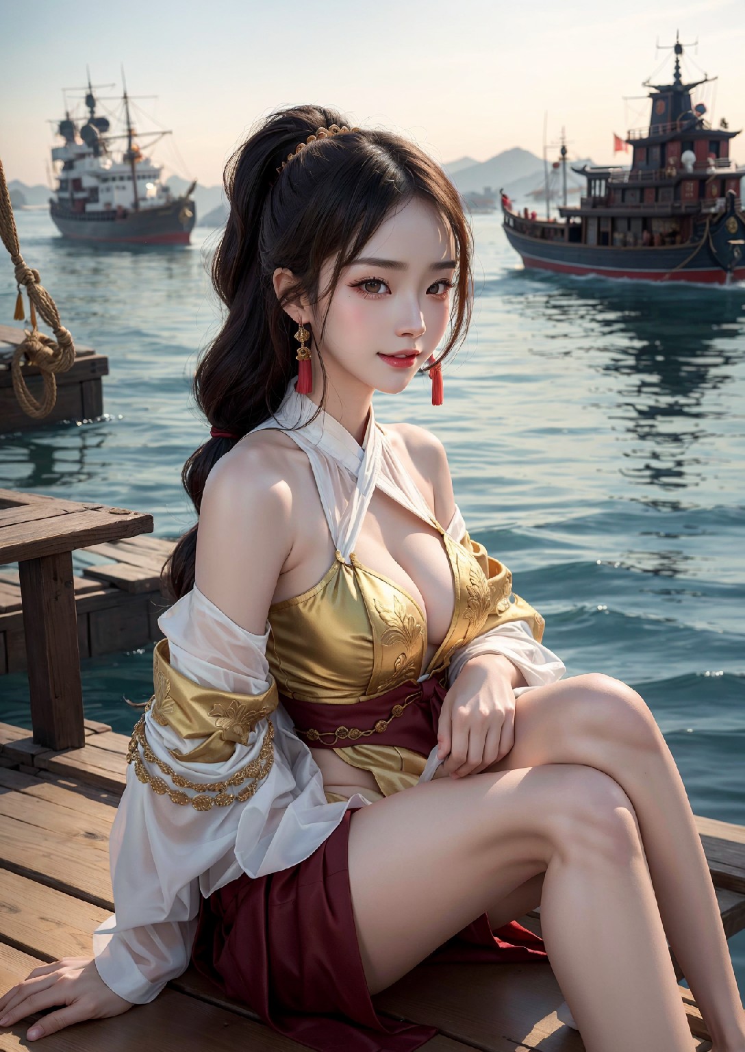 Oriental girl sailing to the West