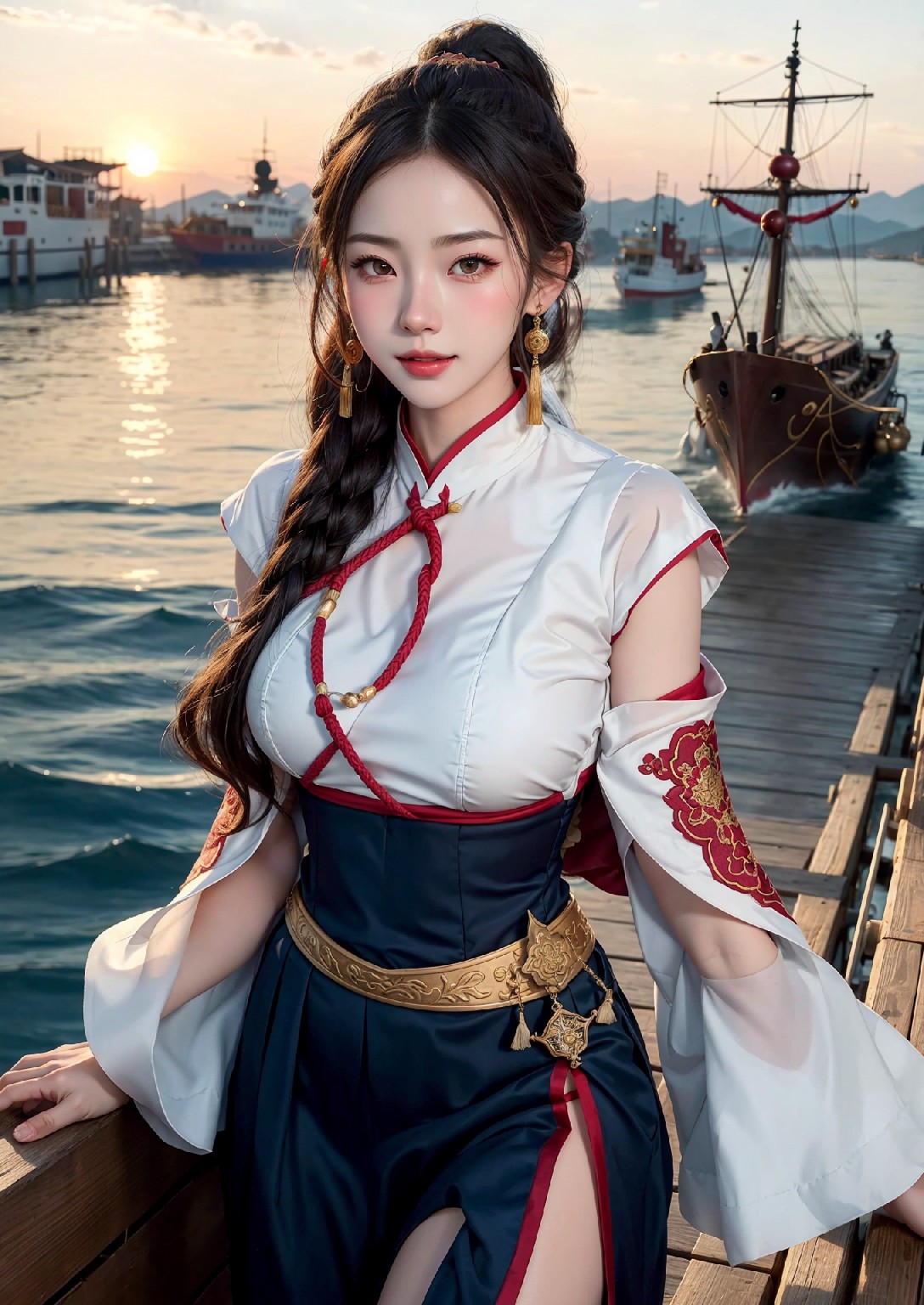 Oriental girl sailing to the West