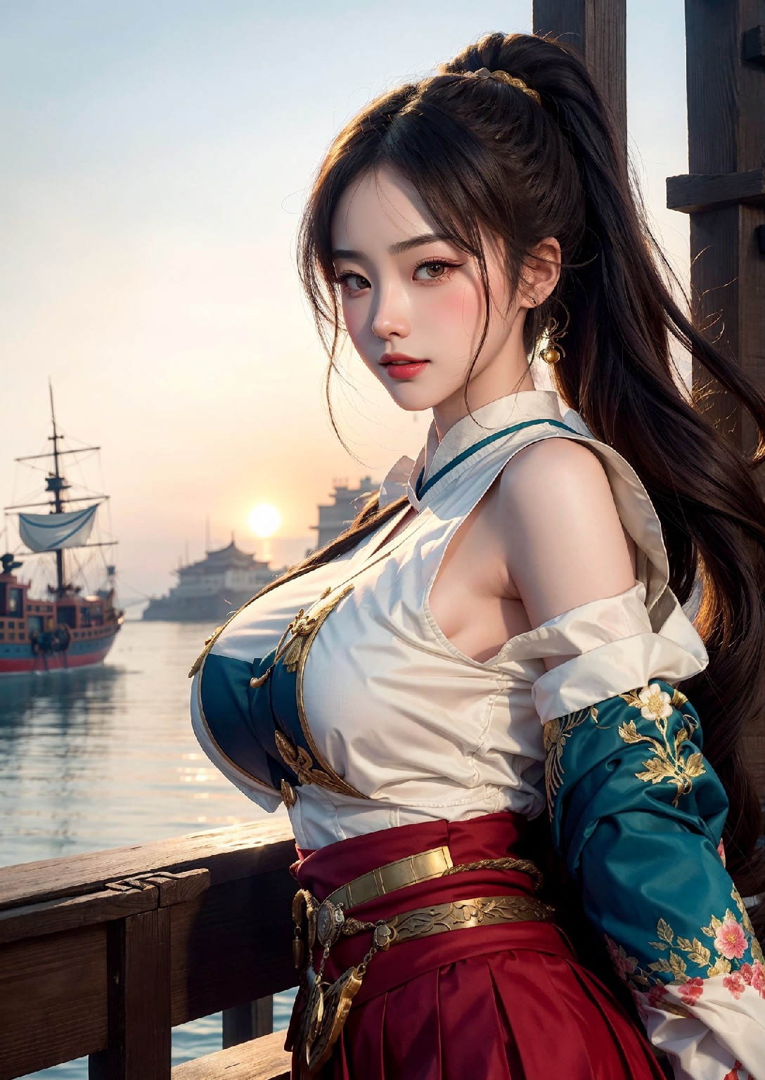Oriental girl sailing to the West