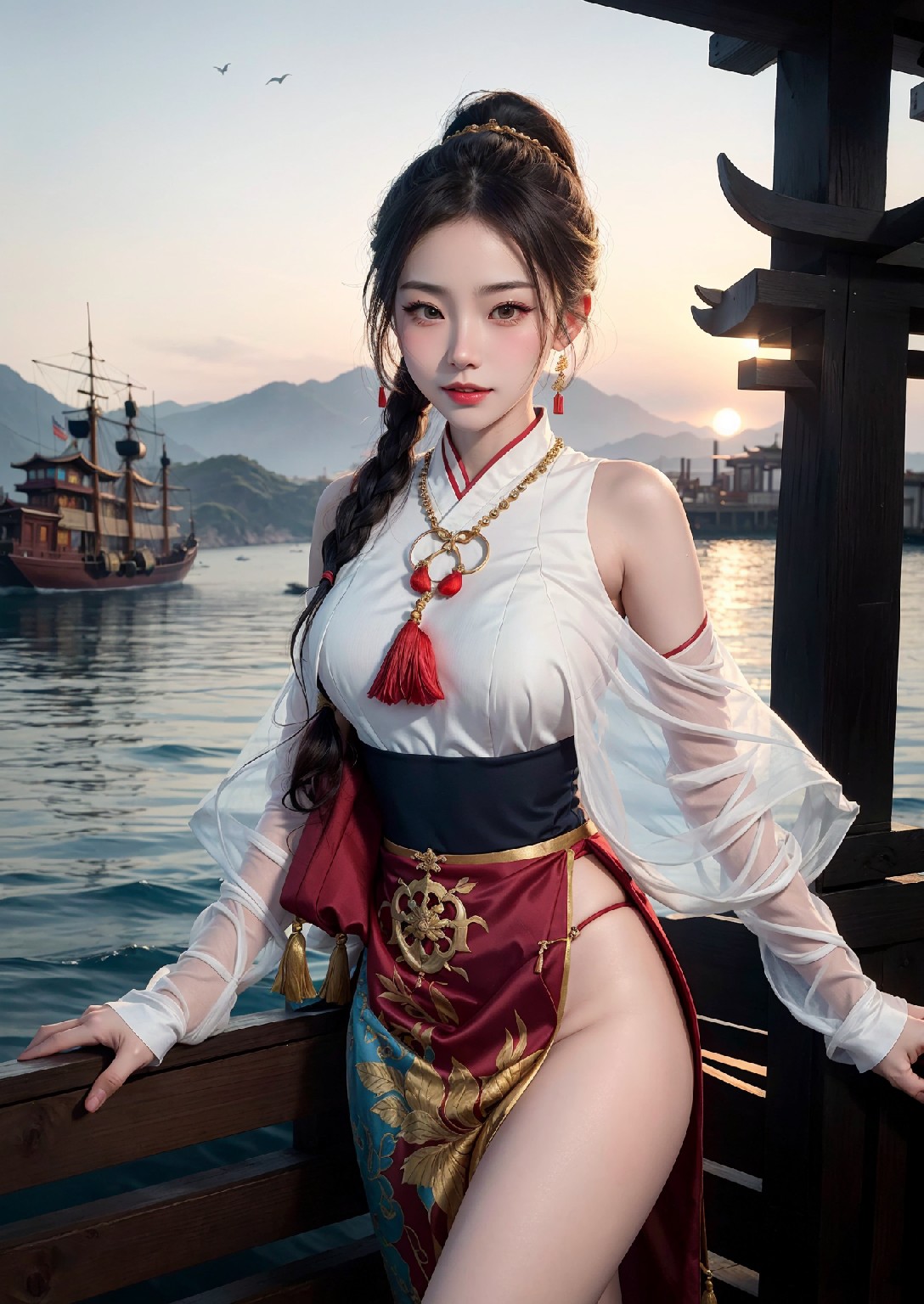 Oriental girl sailing to the West