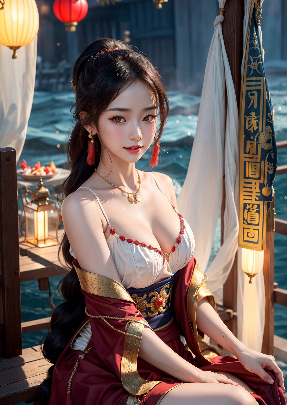Oriental girl sailing to the West
