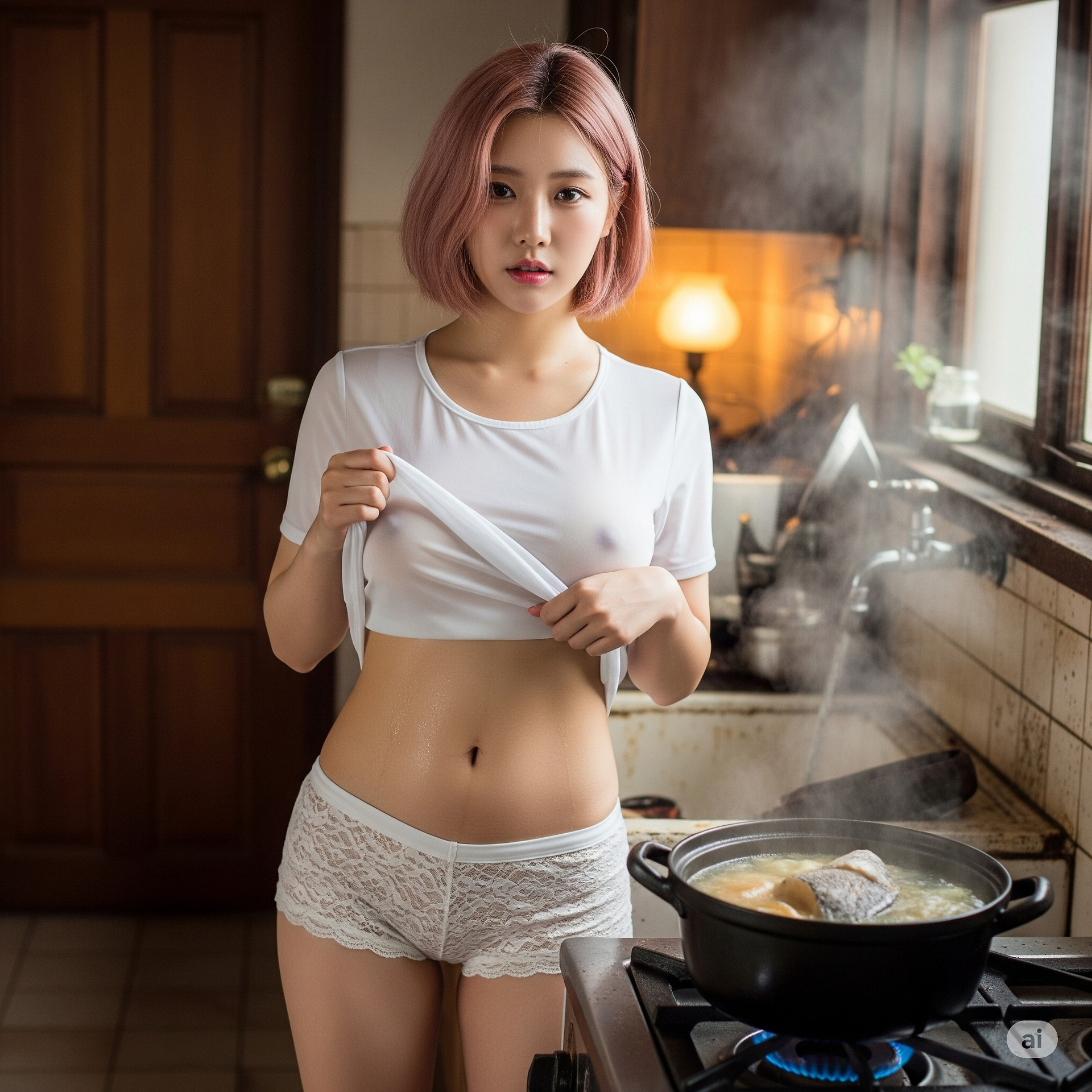 妹子在廚房煮湯