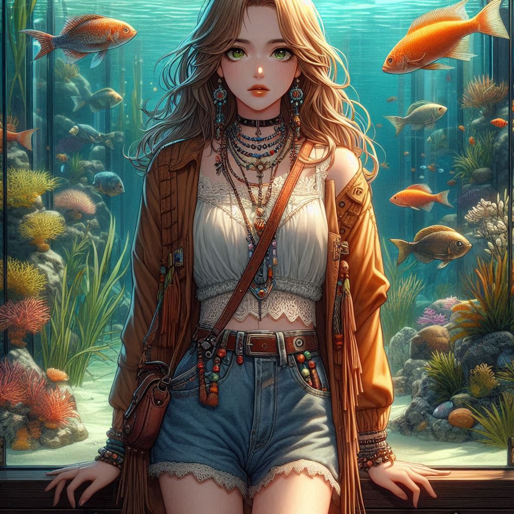 水族館前的少女