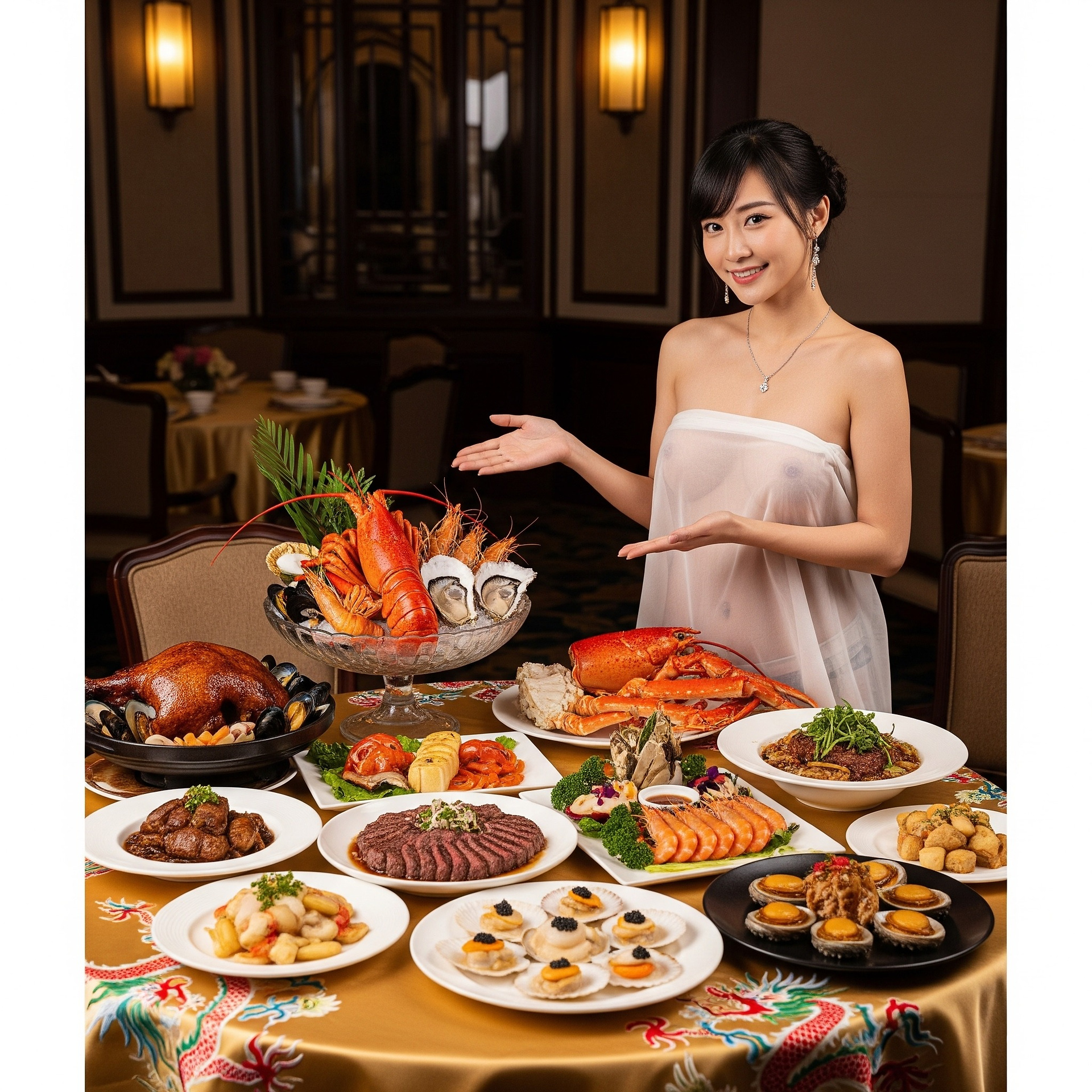 A special restaurant. A special waitress introduces the dishes in person