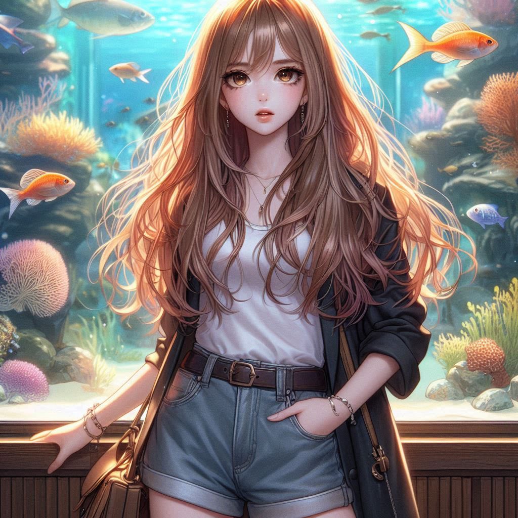 水族館前的少女