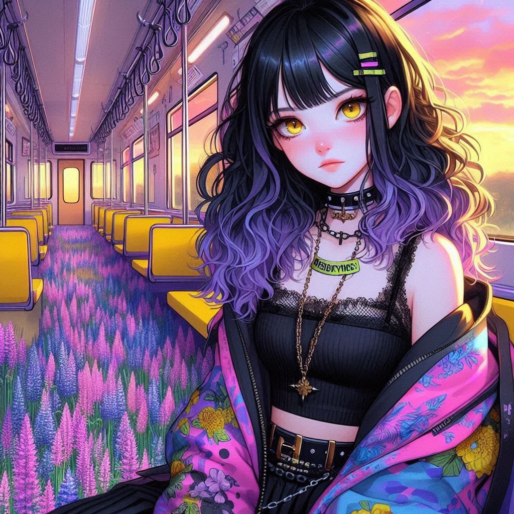 站在長滿花草的車廂