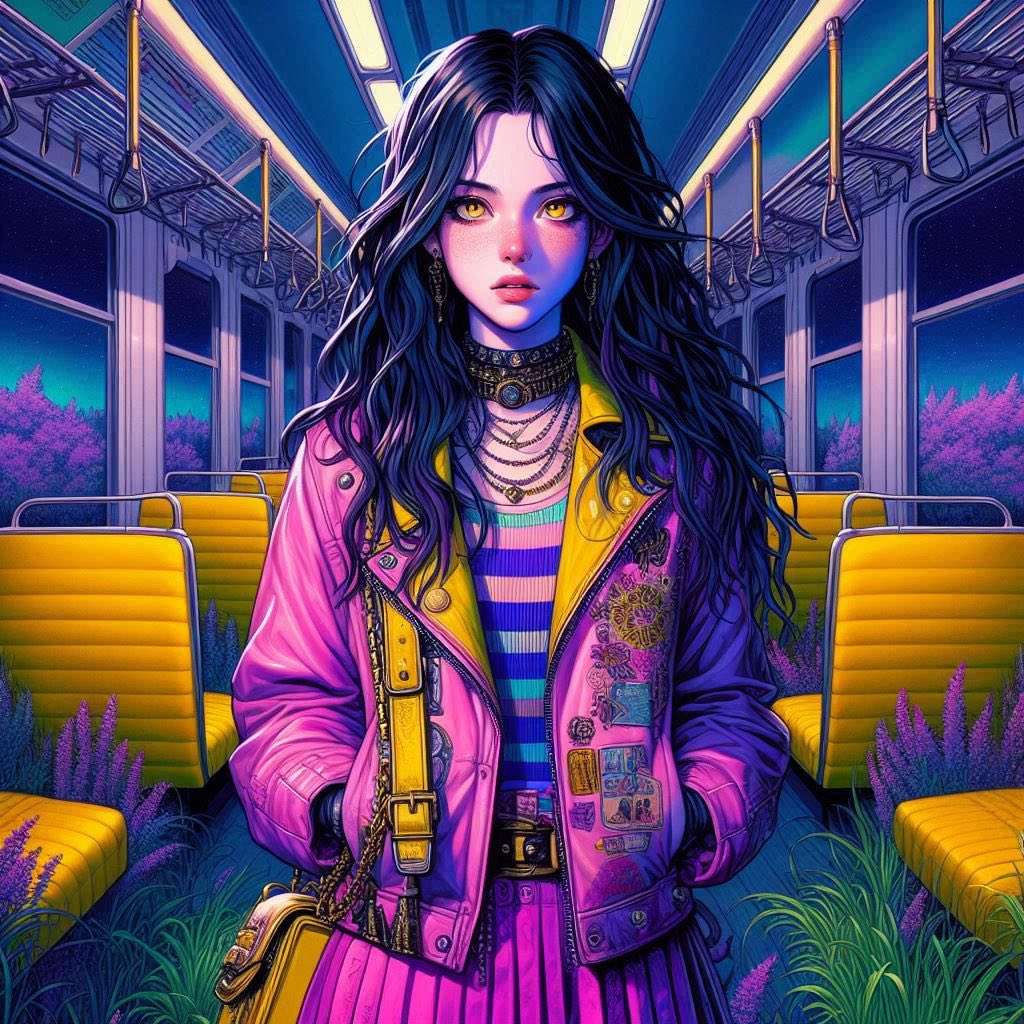 站在長滿花草的車廂