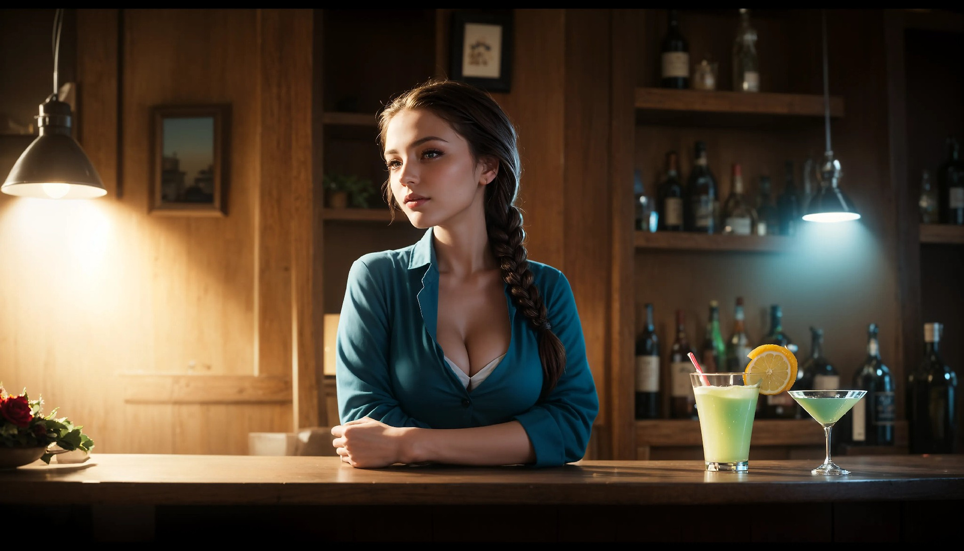 Alone at the bar with the lonely girl.