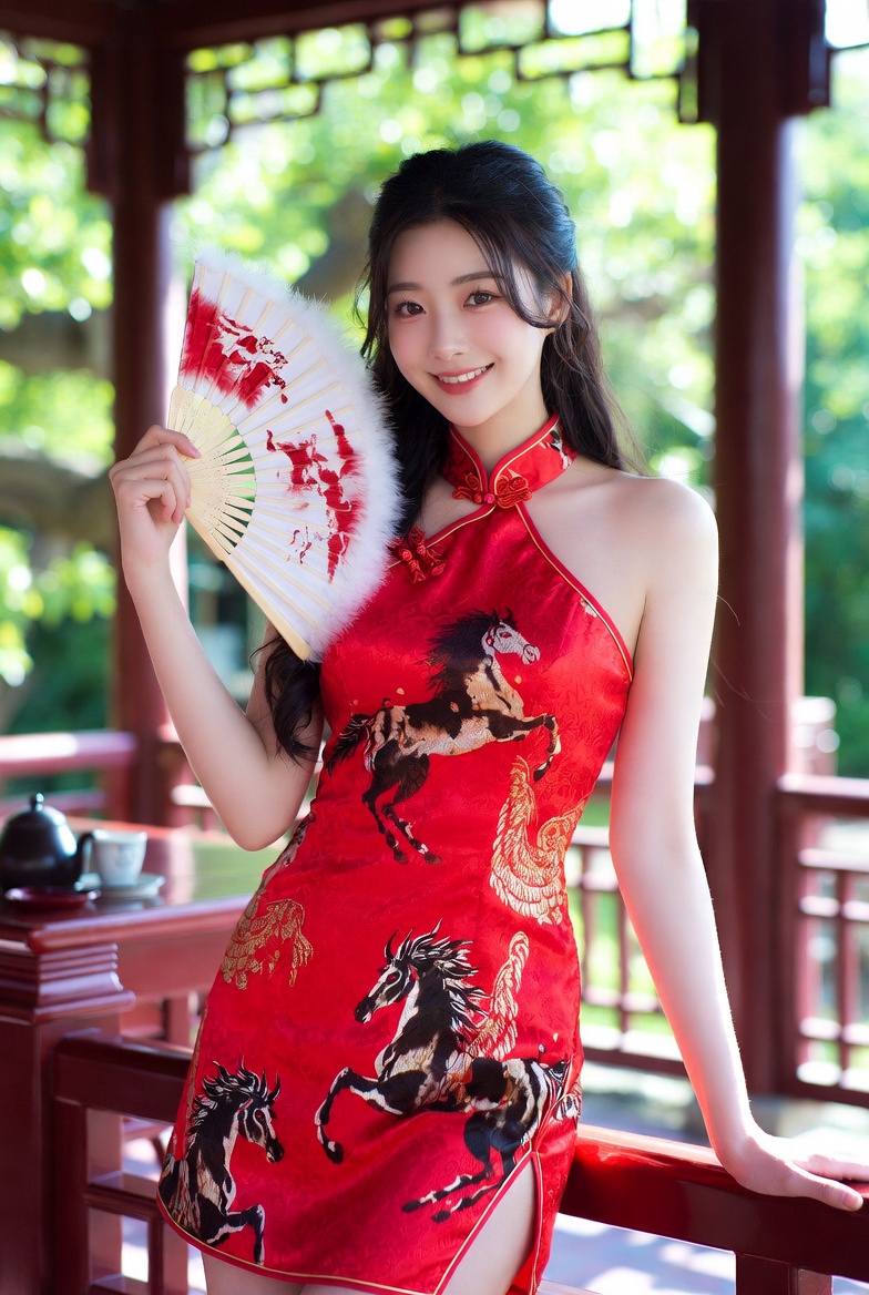 Sister Fire Red Cheongsam Celebrating the Year of the Horse