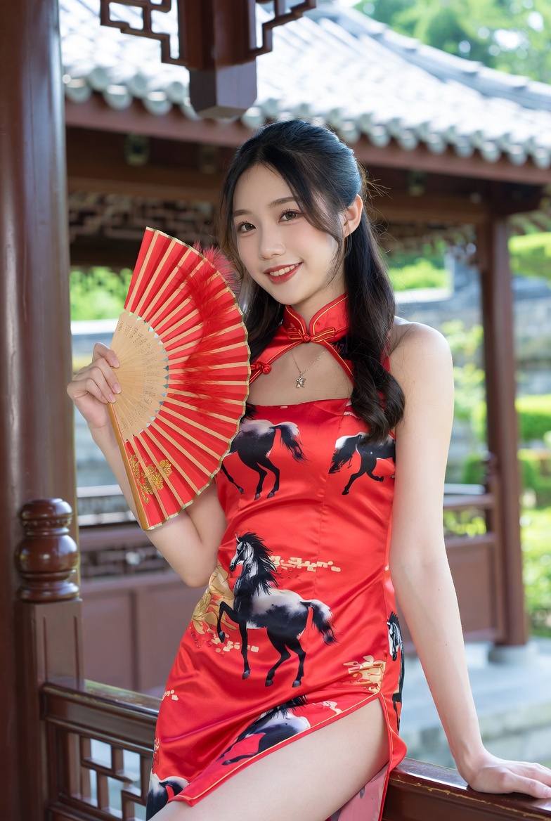 Sister Fire Red Cheongsam Celebrating the Year of the Horse