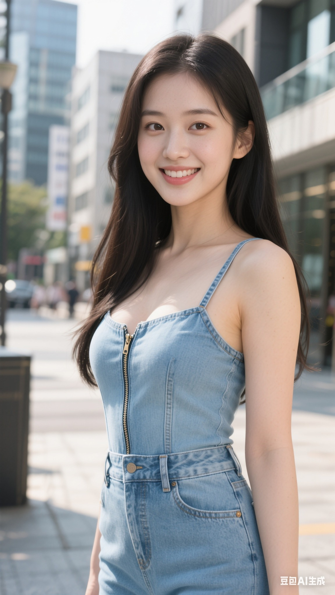 denim zipper pullover jumpsuit