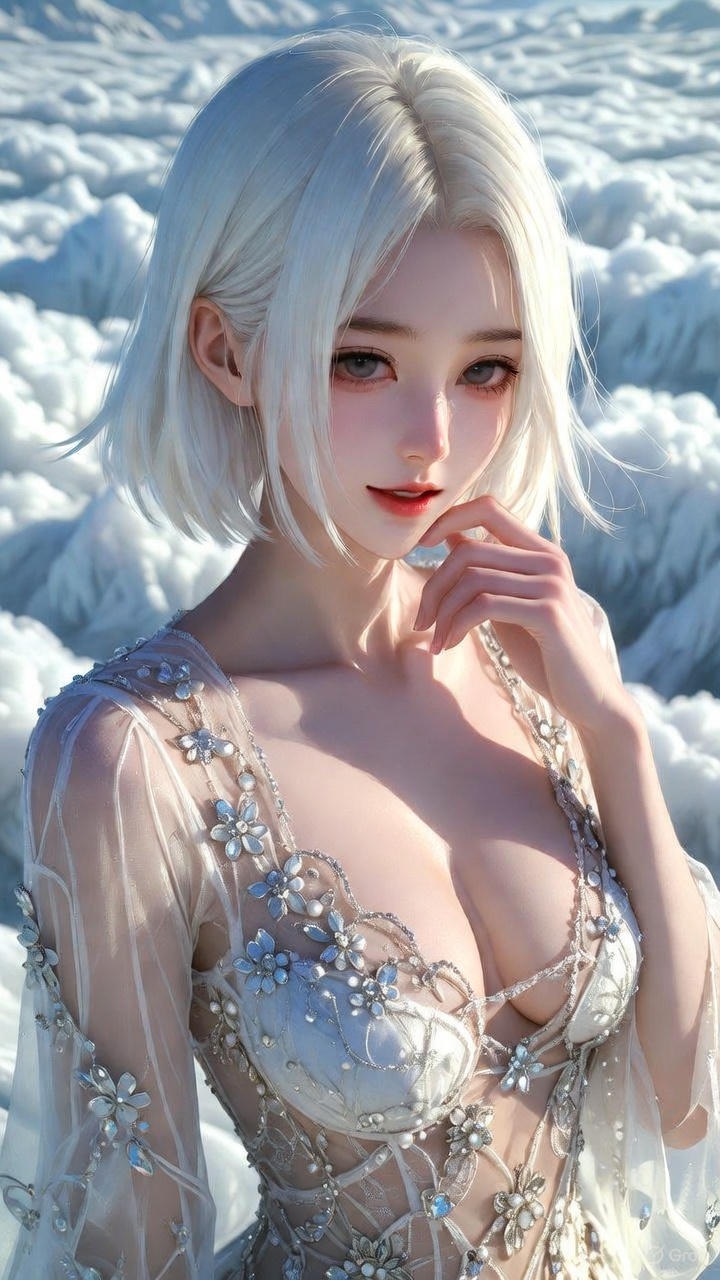 Semi-transparent white tulle dress