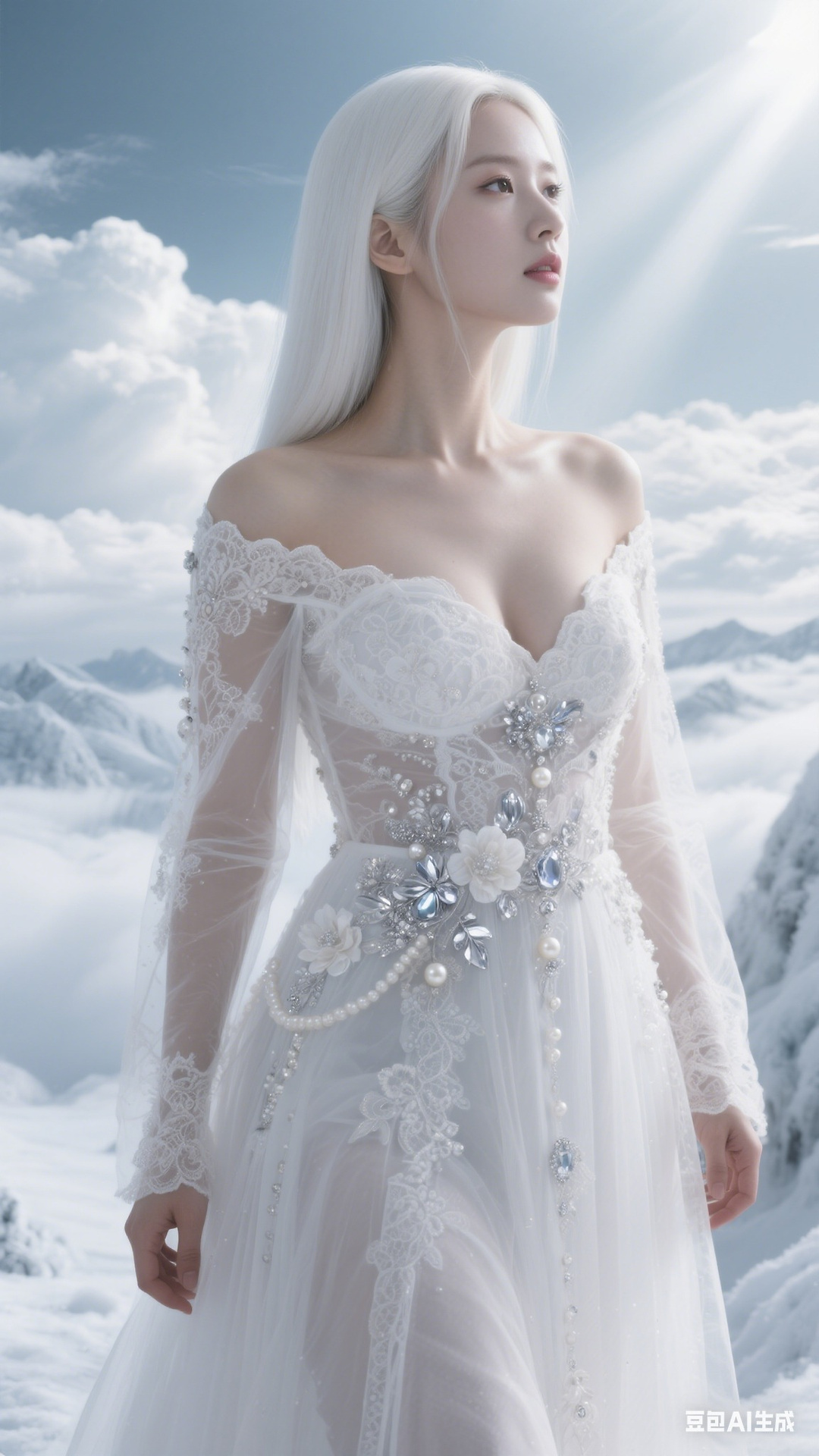 Semi-transparent white tulle dress