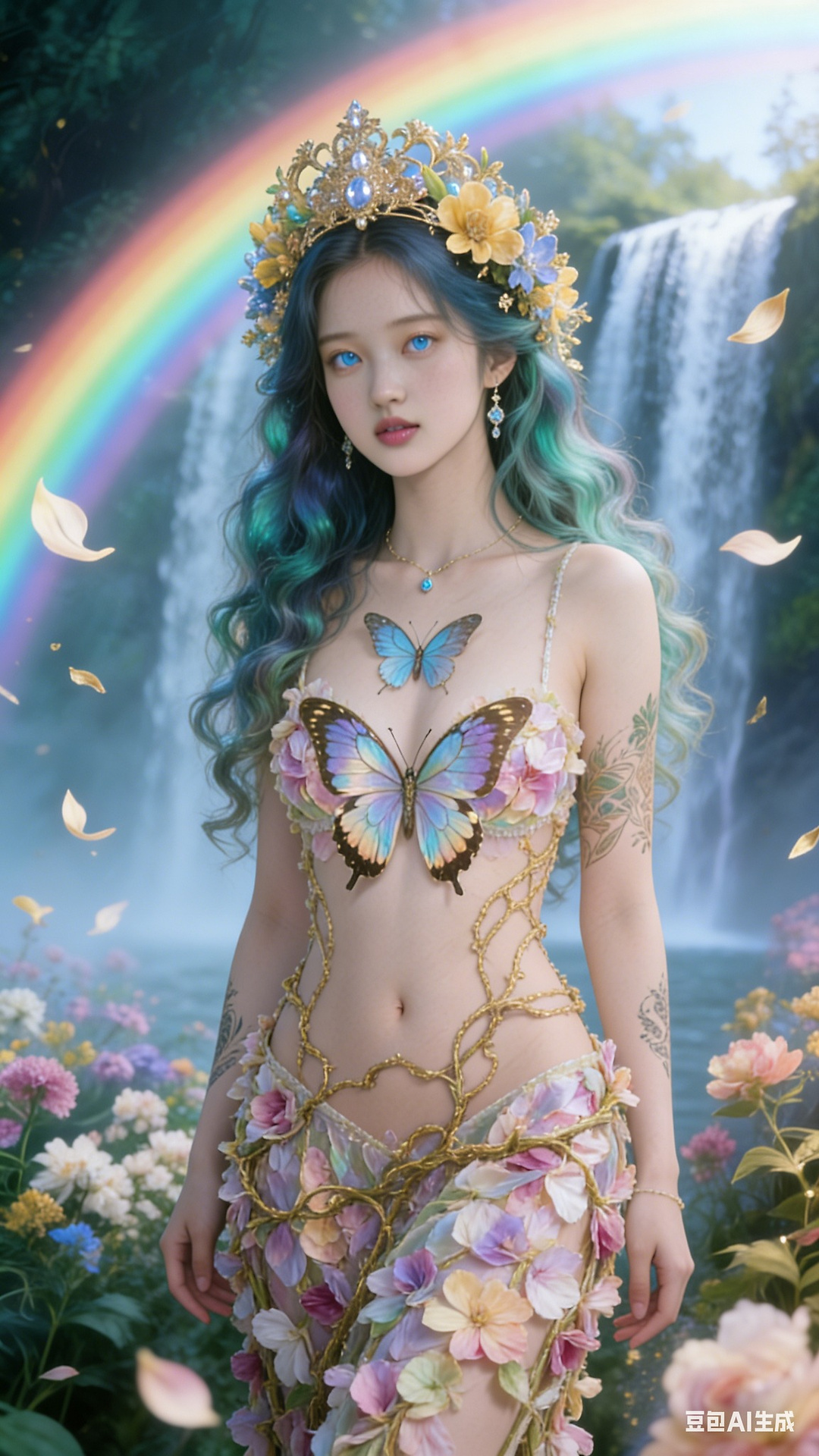 Petals and butterfly wings hand-knitted gown