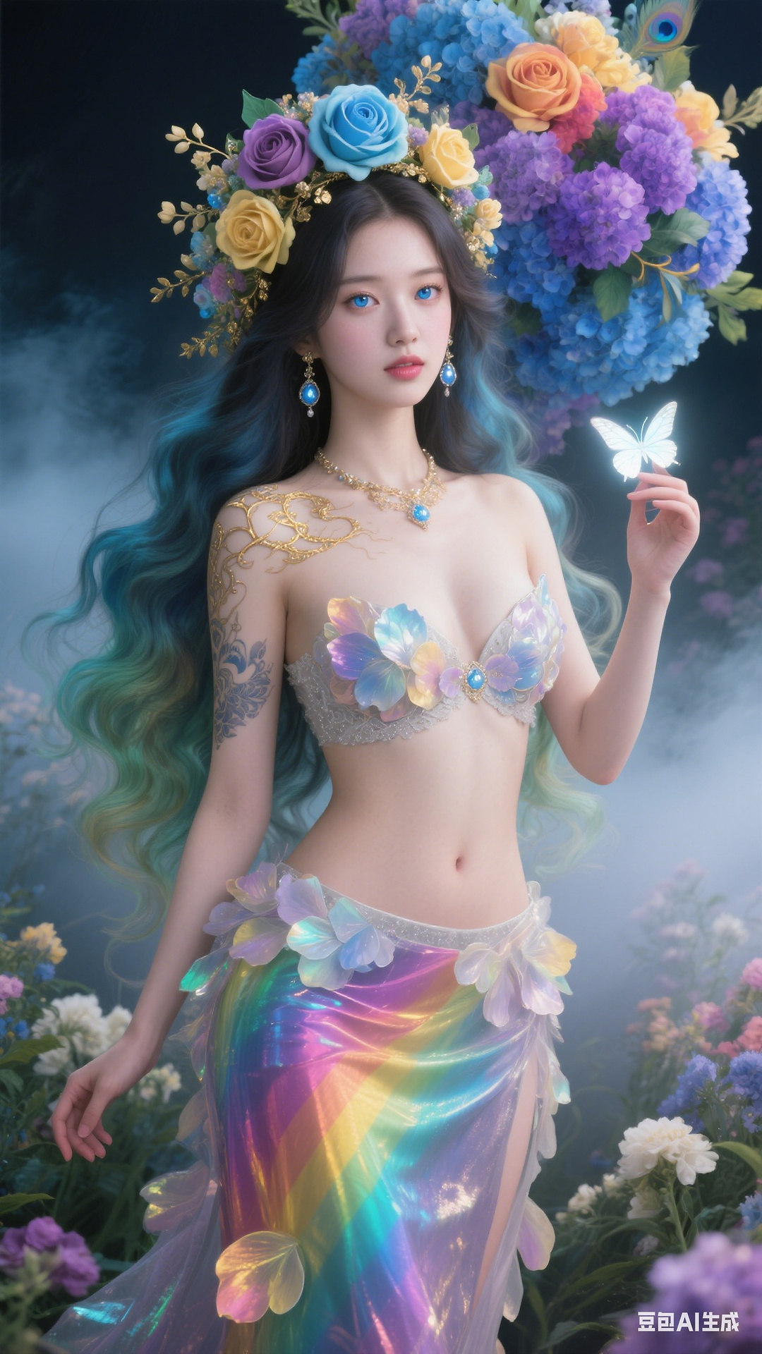 Petals and butterfly wings hand-knitted gown