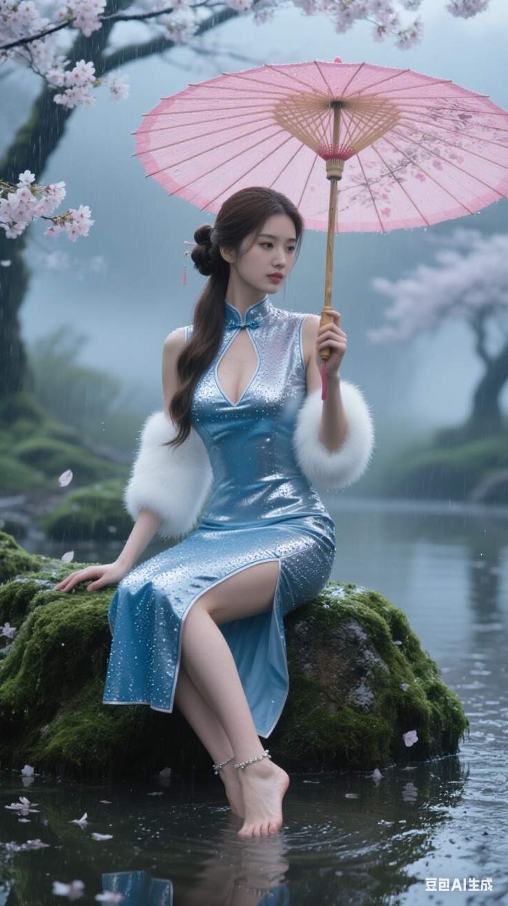 Sparkling silver-blue cheongsam