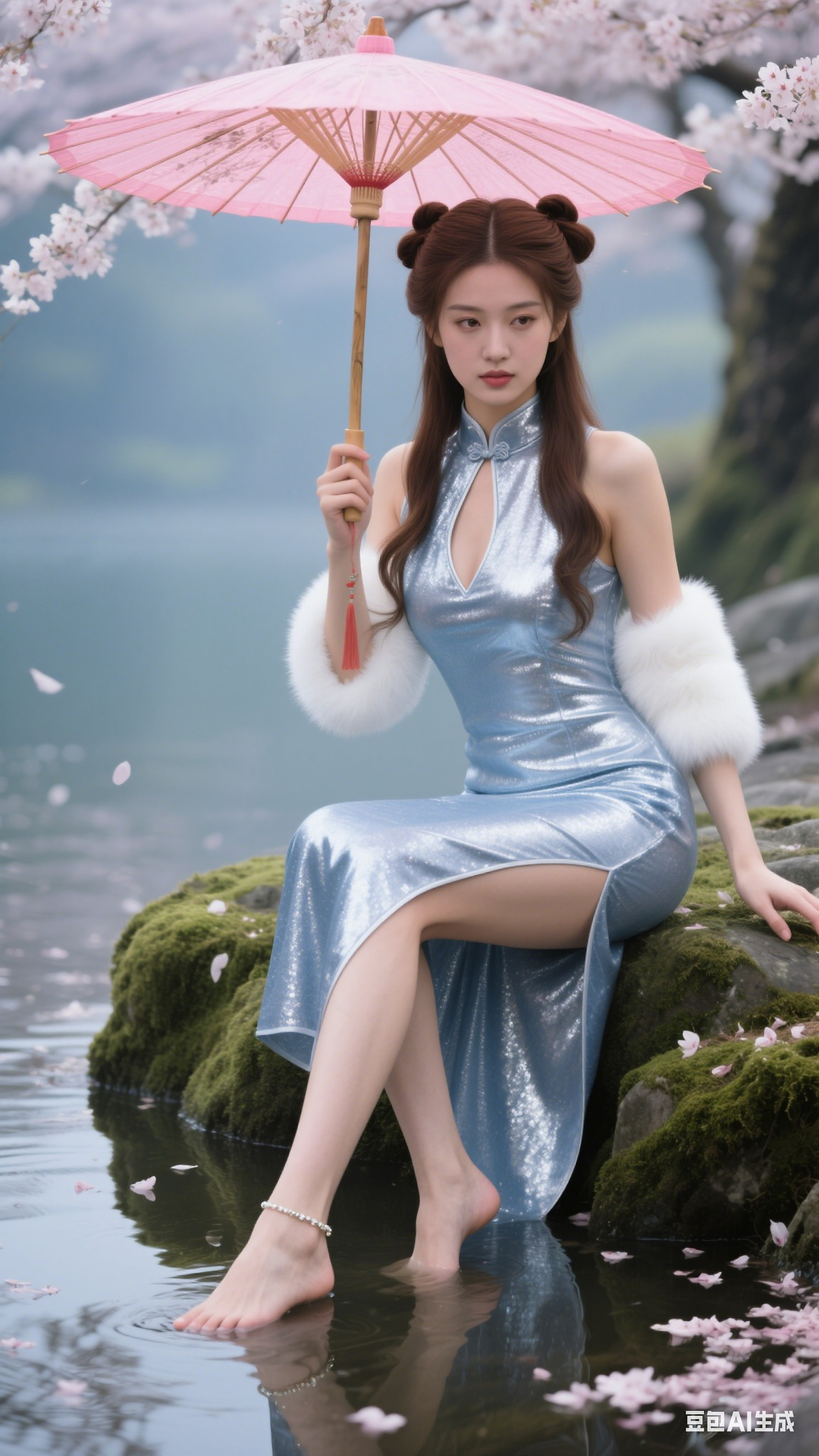 Sparkling silver-blue cheongsam