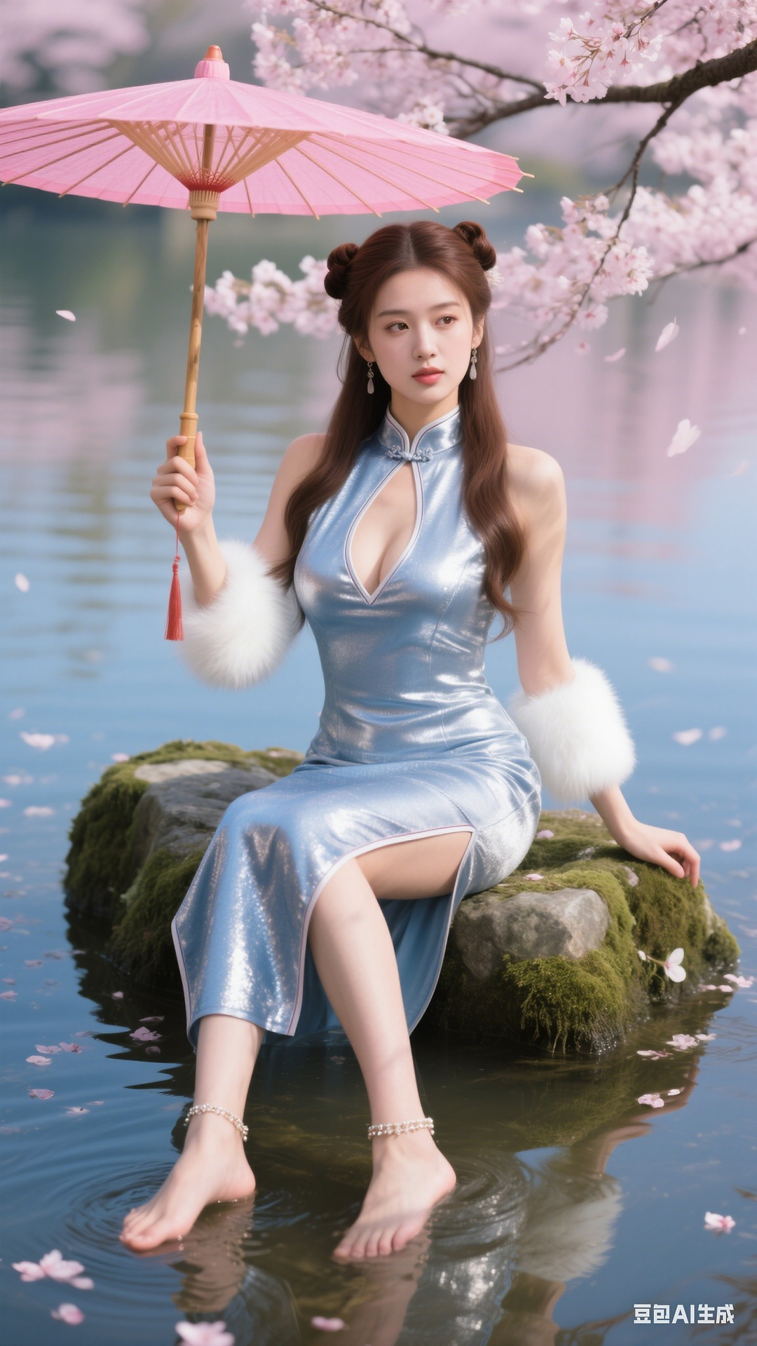 Sparkling silver-blue cheongsam