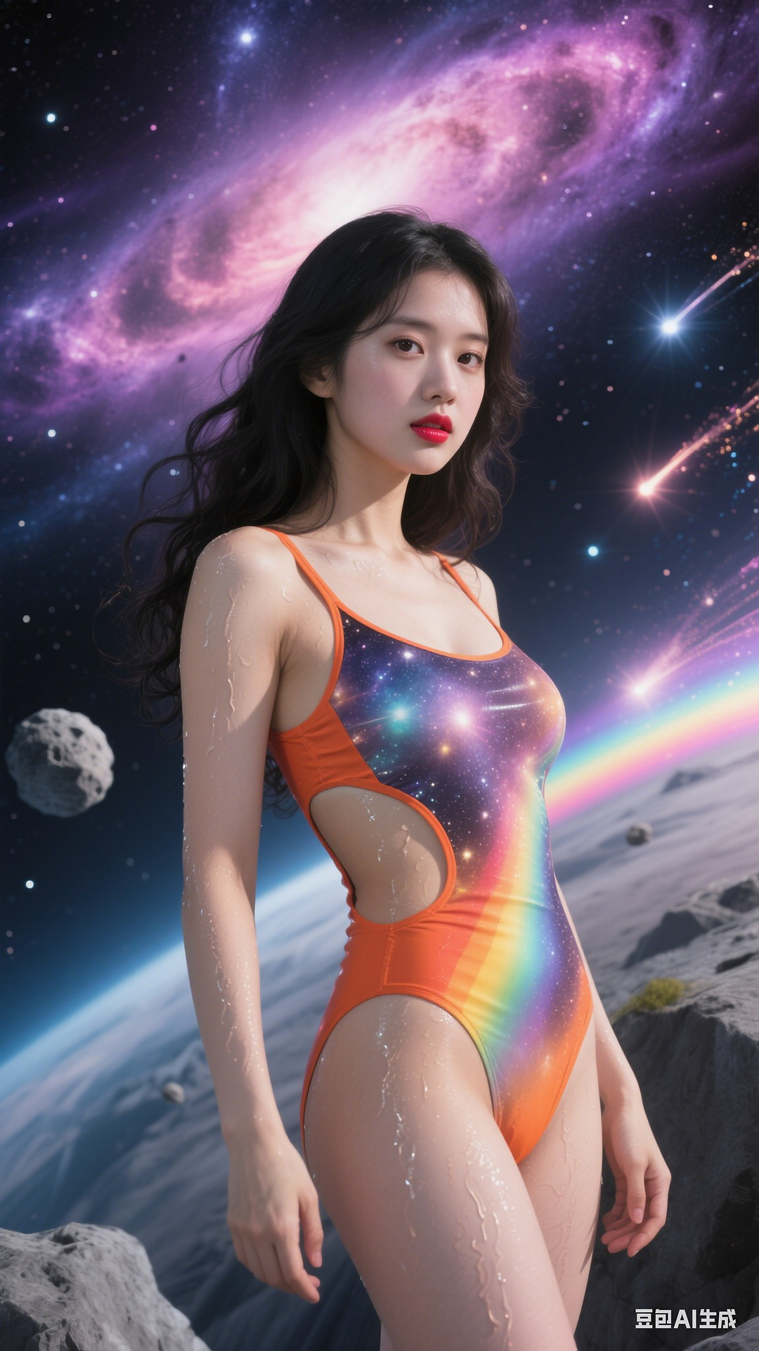 Starlight Particle Cross One-piece Swimsuit
