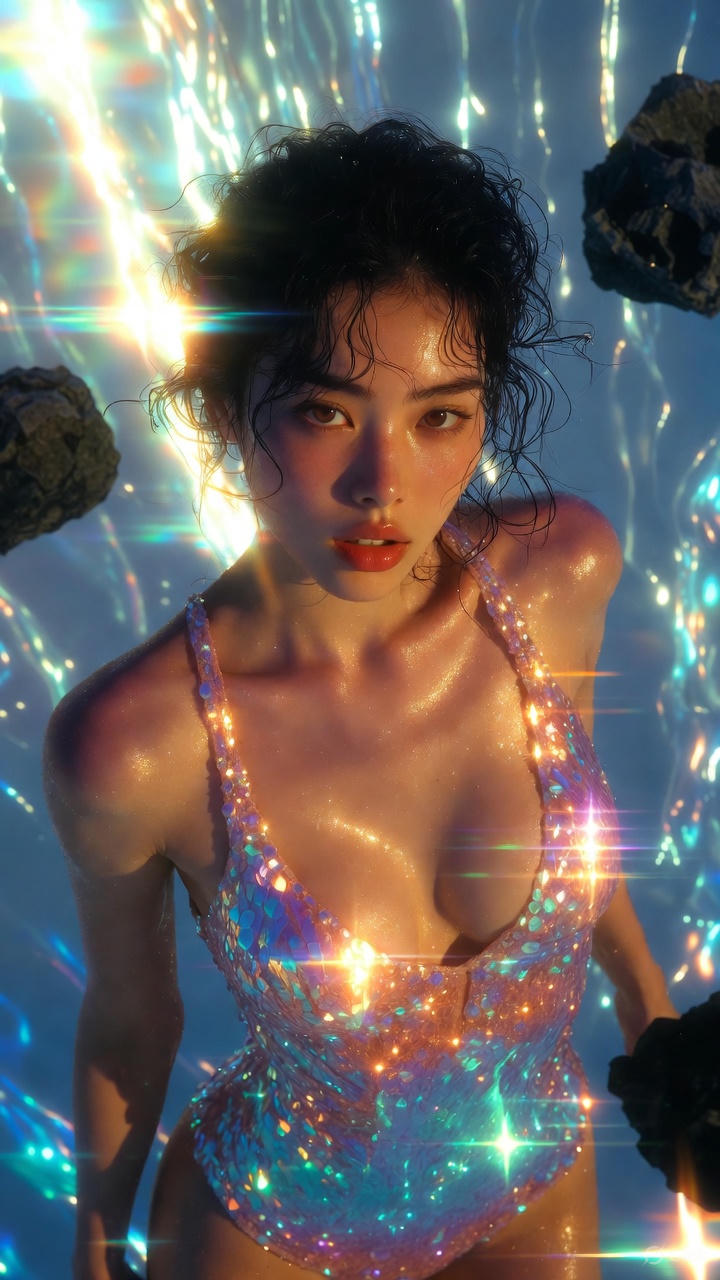 Pearl sequins one-piece swimsuit