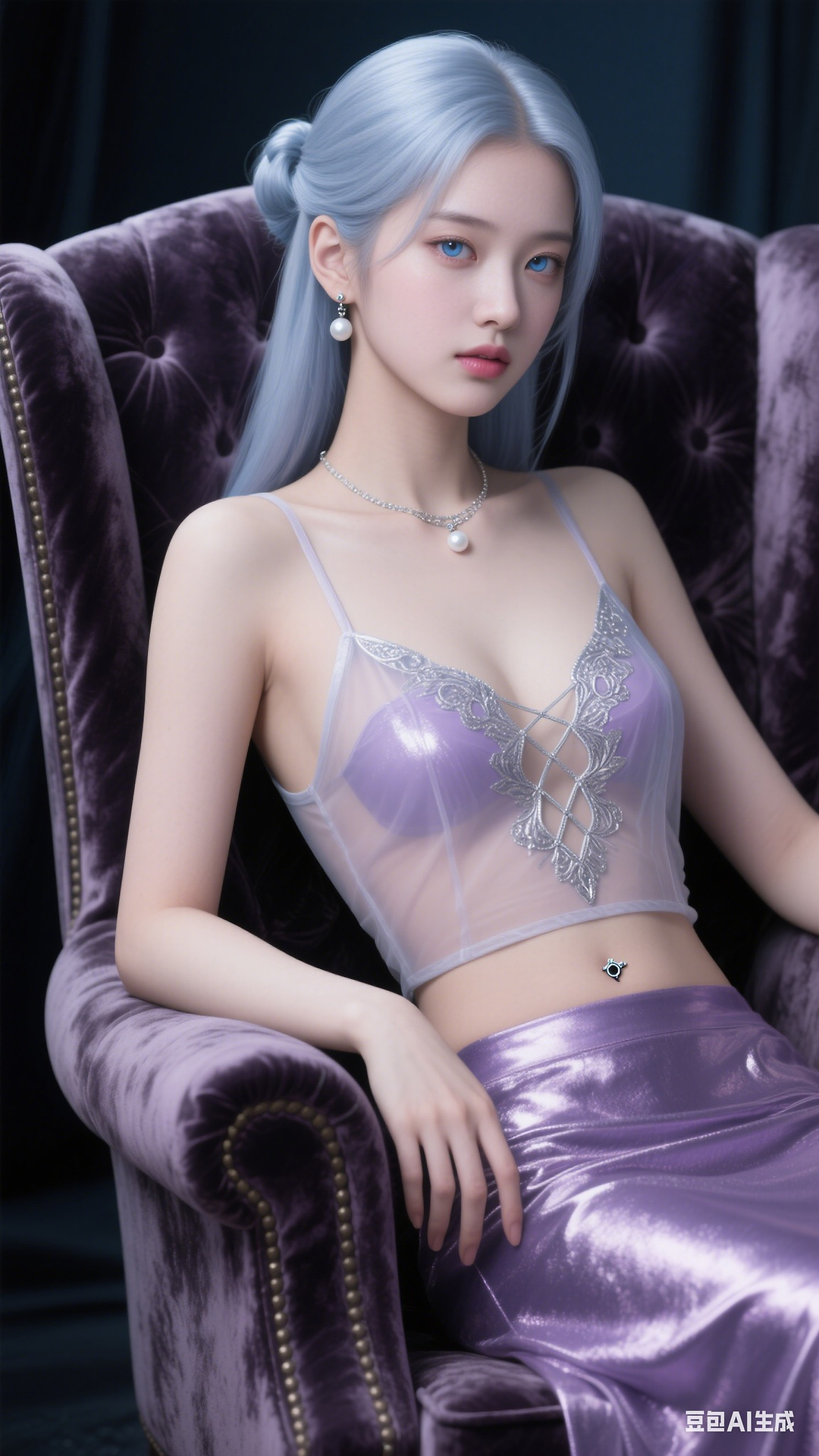 Translucent lavender backless top