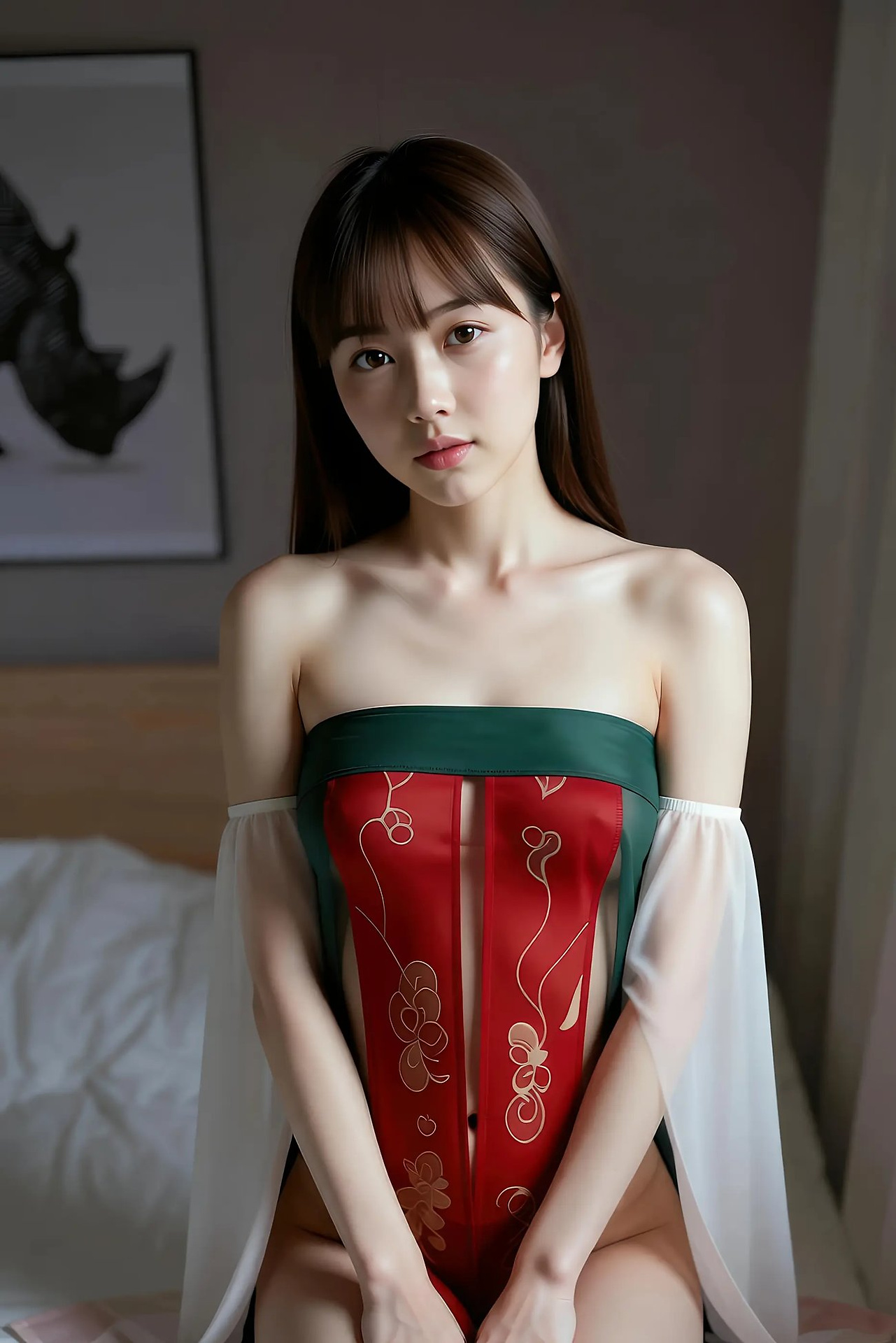 Mandarin - red-green vintage dress