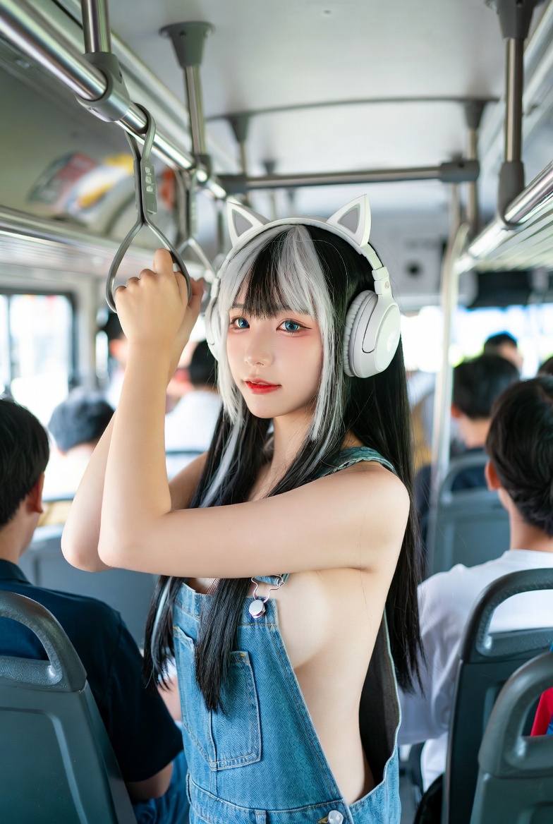 Girl's long black and white hair