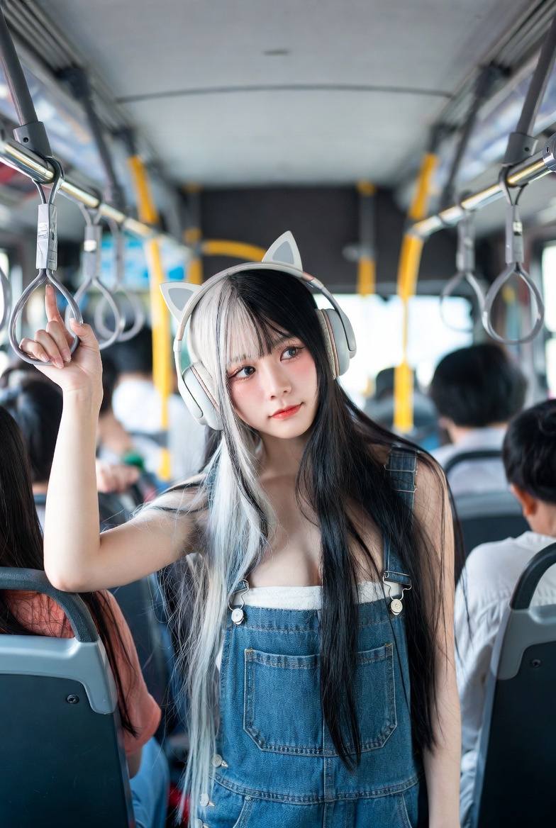Girl's long black and white hair