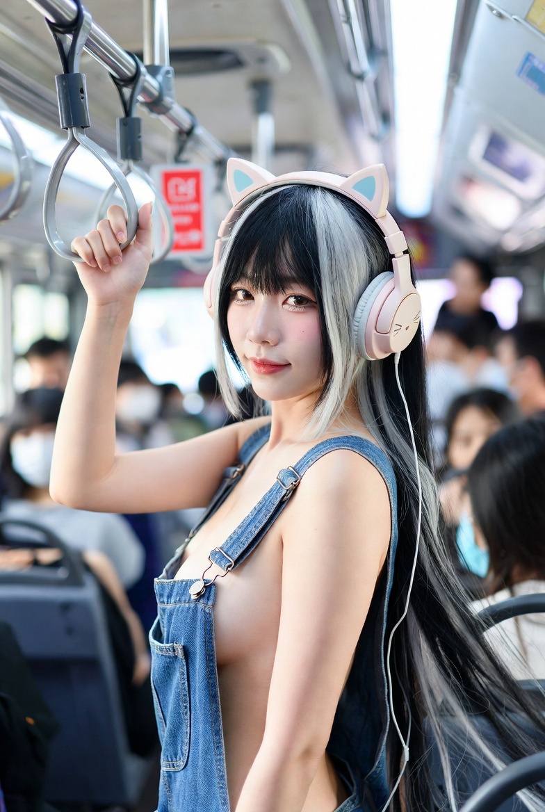 Girl's long black and white hair