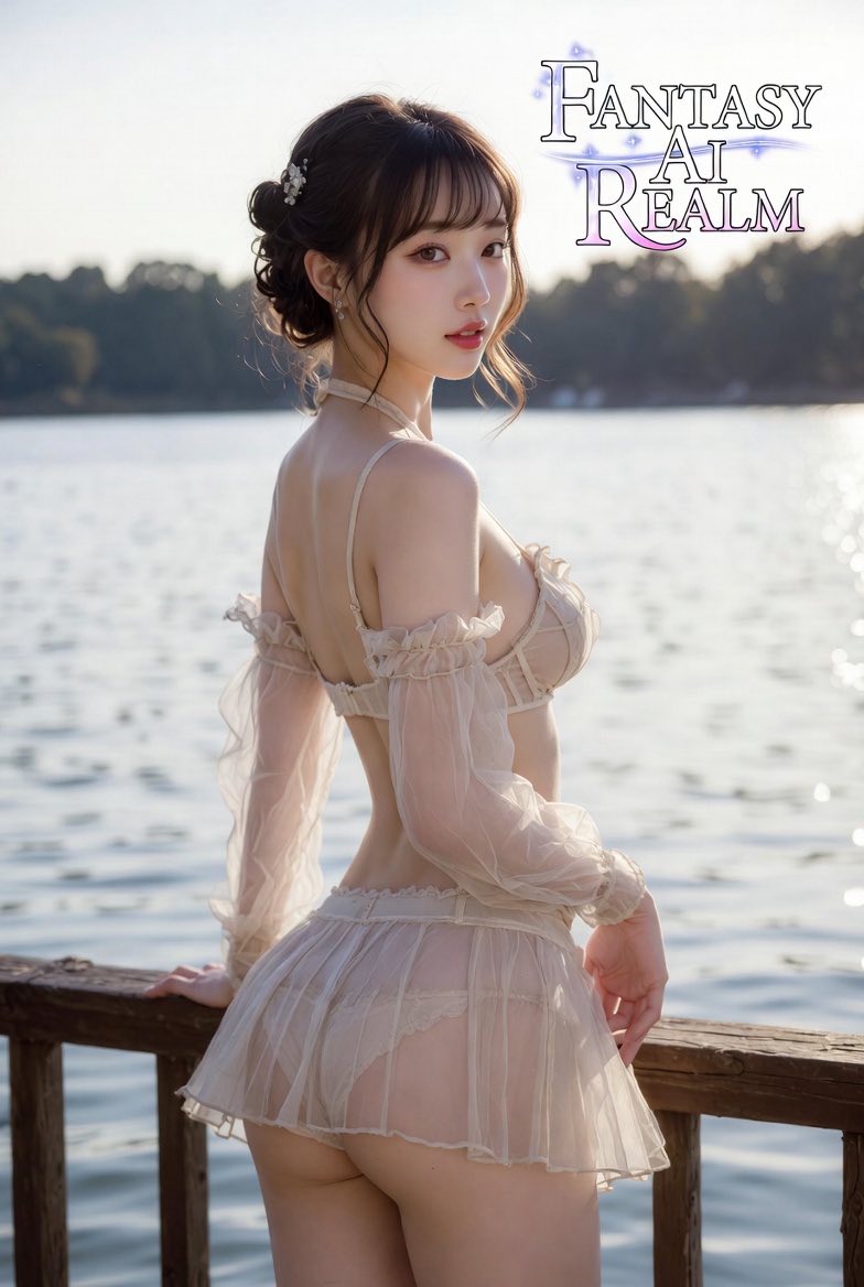 The water mist wraps around her. She's a taboo whisper.