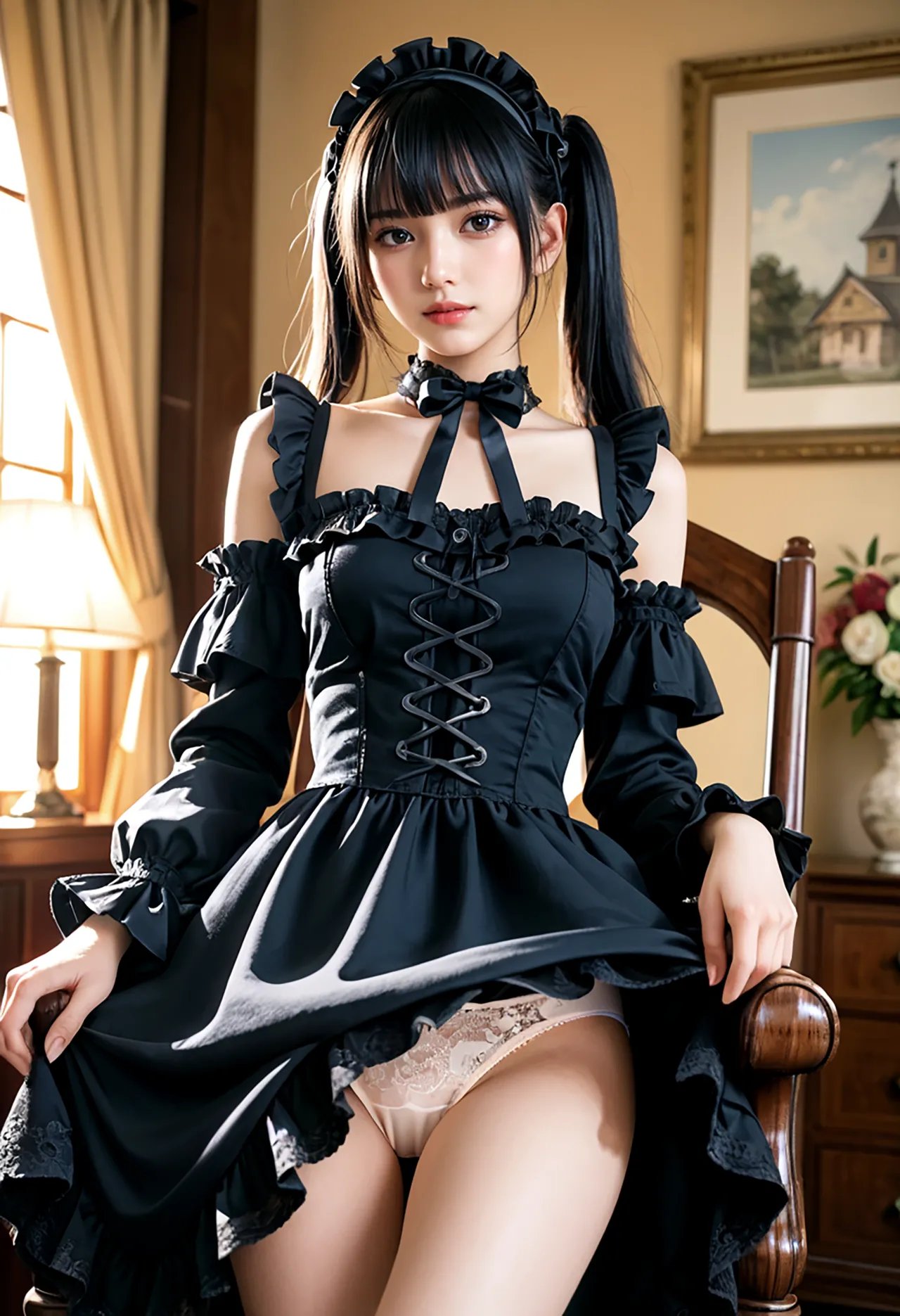 Twin-tail goth loli teenage girl and dressmaker insertion etch - Part 1