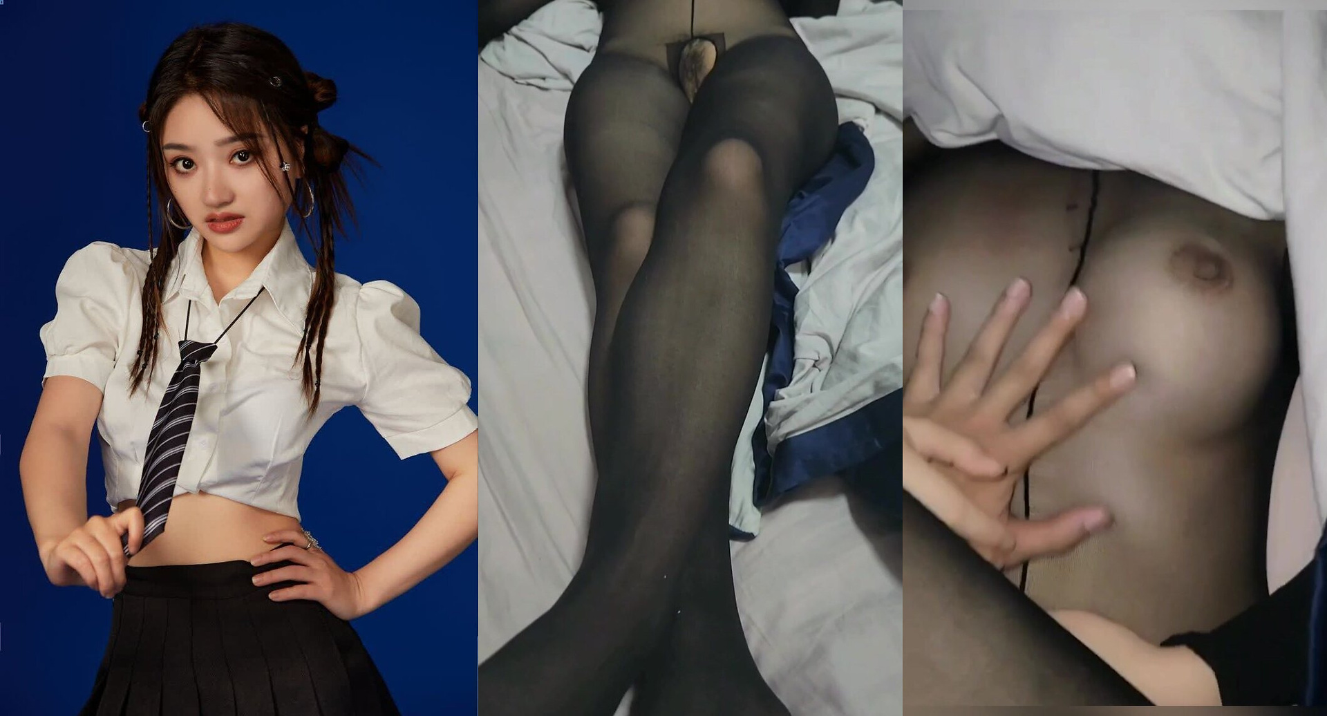 Beautiful teenage girl banging black silk jumpsuit crackles